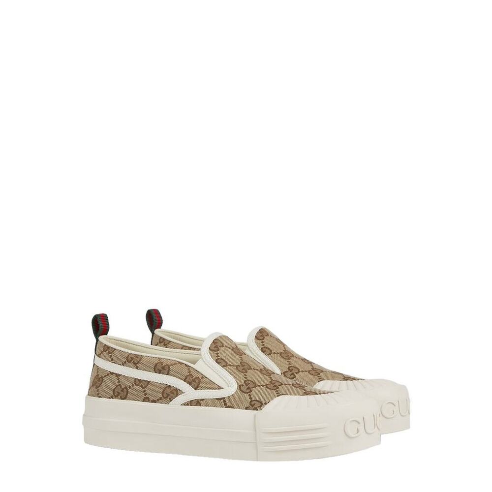 Gucci NIB Julia Beige GG Logo Slip On Platform Sneakers Size 37 NEW